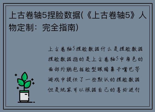 上古卷轴5捏脸数据(《上古卷轴5》人物定制：完全指南)